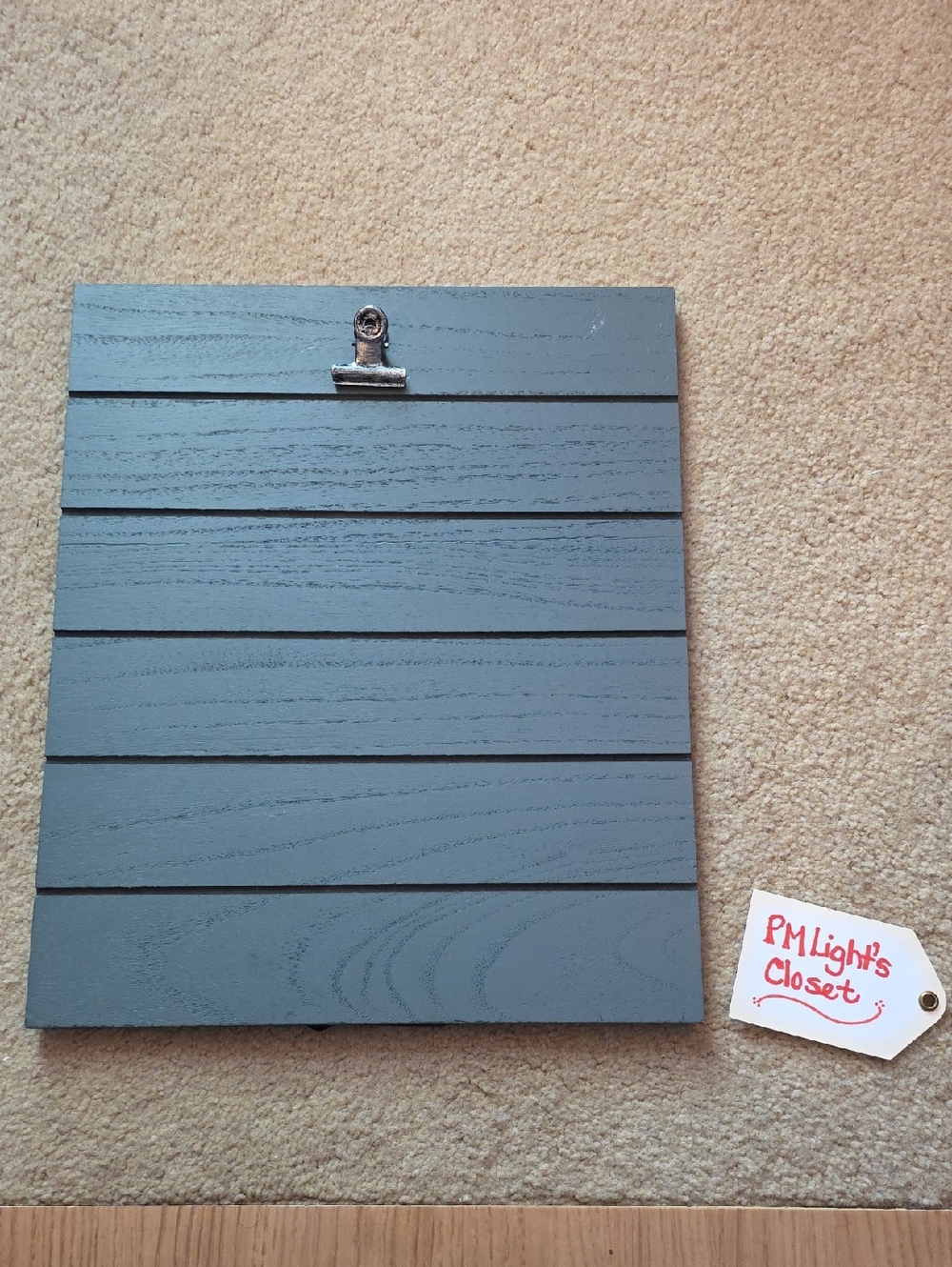 Clipboard Sign Wood Slat with Metal Clip Slate Gray Display